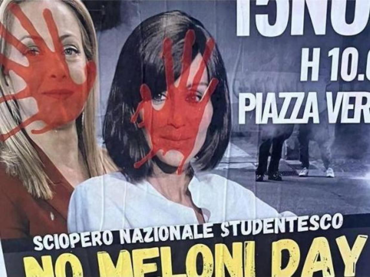 Manifesti insanguinati contro Meloni e Bernini, la Ministra: "La violenza non ha nulla a che vedere con la democrazia"