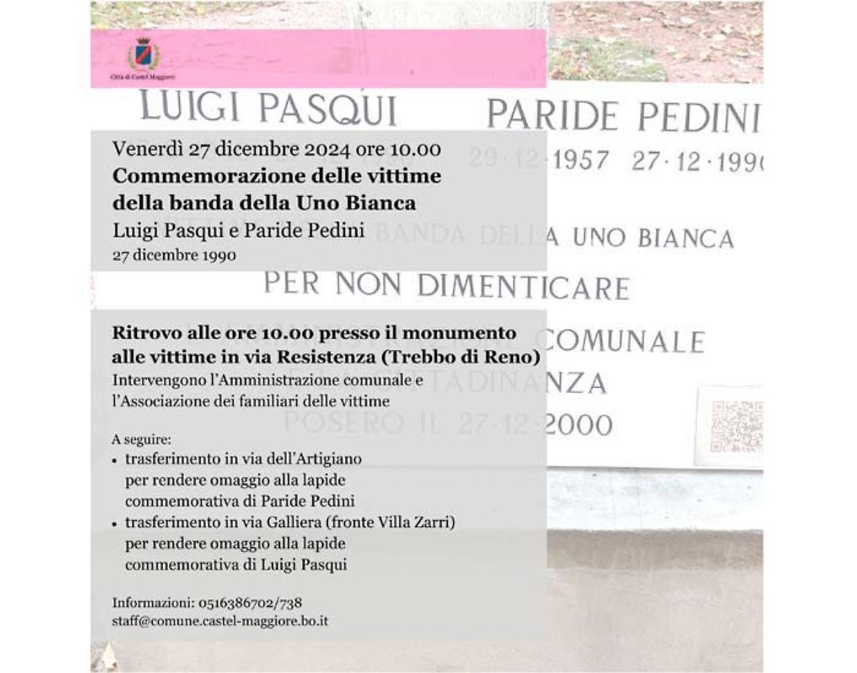27 dicembre 2024, Castel Maggiore ricorda Luigi Pasqui e Paride Pedini, vittime della banda della Uno Bianca