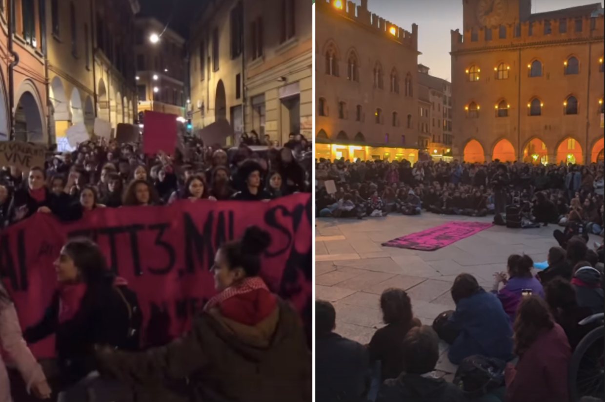 Fiaccolata a Bologna per commemorare le vittime e denunciare la violenza sulle donne dopo i due recenti casi di femminicidio