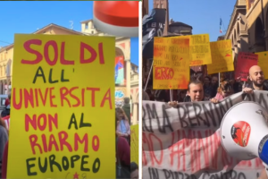 Studenti in piazza a Bologna: protesta contro la scuola di Valditara e il riarmo dell'UE